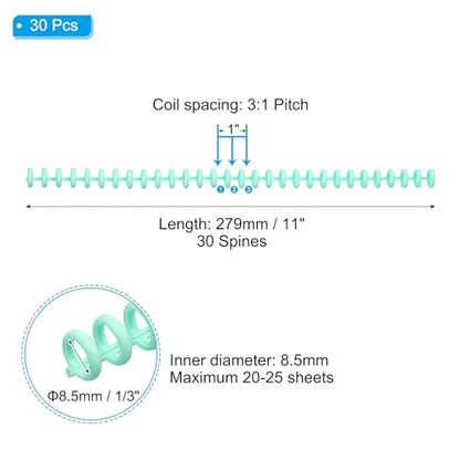 PATIKIL 8.5mm(1/3") Plastic Spiral Binding Coils, 30 Pcs Binding Spirals 20-25 Sheet Capacity Binding Spirals for Binding Paper Sheets, Green - color: Green, size: 8.5mm(1/3")