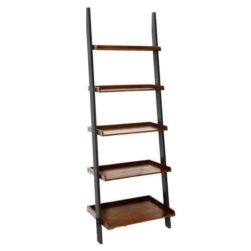Convenience Concepts French Country Ladder Bookshelf 25" - Classic Living Room Bookcase for Traditional, Modern Office, Family Room & Home Office, Dark Walnut - color: Dark Walnut / Black