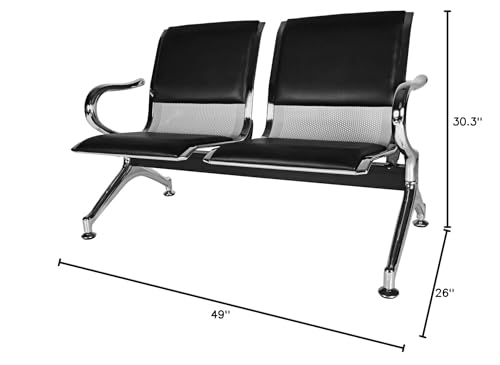 Kinsuite 2-Seat Waiting Room Bench - PU Leather Waiting Room Chairs with Arms & Non-Slip Foot Mats, Reception Chairs Guest Chair for Office Airport Bank Salon, Black - color: Pu Black, size: 2-Seat