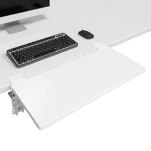 BONTEC Small Ergonomics Desk Extender Tray, 20 x 9.5 Inch, White | 90° Foldable Keyboard Tray Platform, Table Mount Arm Rest Shelf, Clamp on Computer Arm Rest, Suitable for Office Use - color: White, size: 20"*9.5"(51cm*24cm)