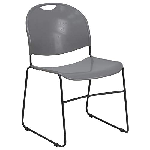Flash Furniture HERCULES Series 880 lb. Capacity Gray Ultra-Compact Stack Chair with Black Powder Coated Frame | Powder Coated, 880 LBS. Weight Capacity - color: Gray Plastic/Black Frame, size: Set of 1