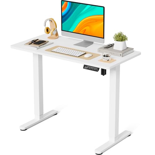 JOY worker Small Electric Standing Desk, 40" Whole Piece Height Adjustable - color: White, size: 40" * 20"
