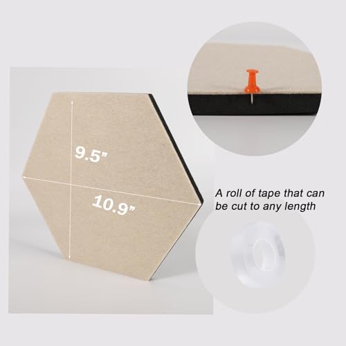 LAJAR 8 Pcs Self Adhesive Large Felt Bulletin Board Tiles | Hexagon Color Felt Pin Board Wall Tiles for Photos, Pictures, Memos - color: Green