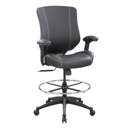 BOLISS 400lbs Ergonomic Drafting Chair Mid Back Premium Leather - color: Black Leather