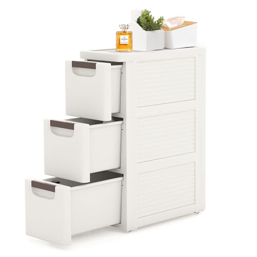 3 Drawers Slim Bathroom Storage Cabinet Dresser, Narrow Plastic Rolling Cart Organizer with Drawers, for Small Spaces, Kitchen, Laundry, Office, Bedroom, White - size: 7.5"x16.5"xx22.2"(3-Drawer)