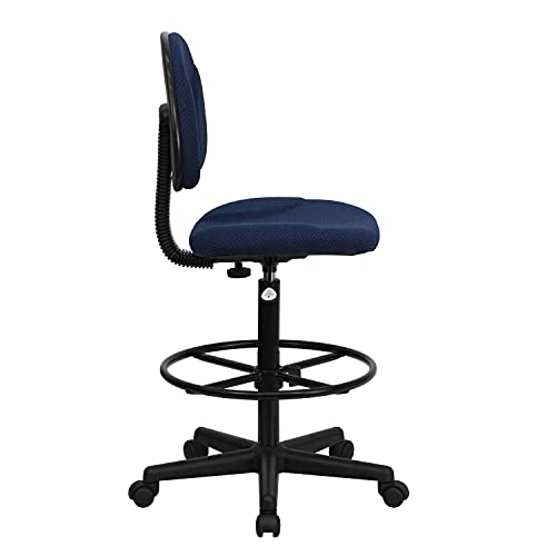BizChair Navy Blue Patterned Fabric Adjustable Height Drafting Chair with Adjustable Foot Ring - color: Navy Blue Patterned