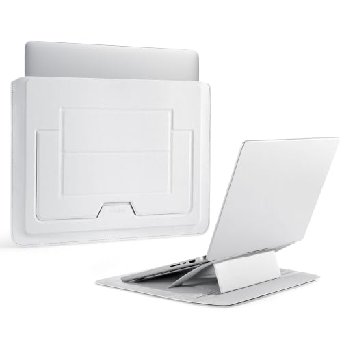 2-in-1 Laptop Sleeve with Stand, 13-14 Inch, PU Leather, Grey