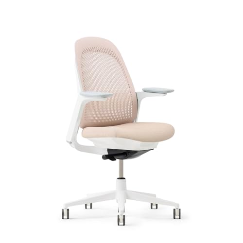 Haworth Breck Ergonomic Office Chair, Home Office Desk Chair, Blush | Computer Desk Chair with Height-Adjustable Lumbar Support, White Trim, Duo-Tone Hard Casters, and 4D-Arms - color: Blush, style: White Trim