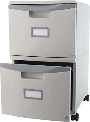 Storex Two-Drawer Mobile File Cabinet with Lock, 14.8 x 18 x 26-Inch, Gray (61301B01C) - color: Grey, size: 26" x 31.8" x 14.1", style: 2-Drawer, With Casters
