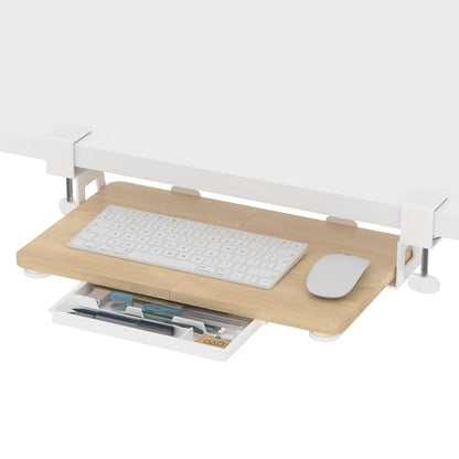 ETHU Small Keyboard Tray Under Desk with C-Clamp, 19.7x11.81", Oak - color: Oak