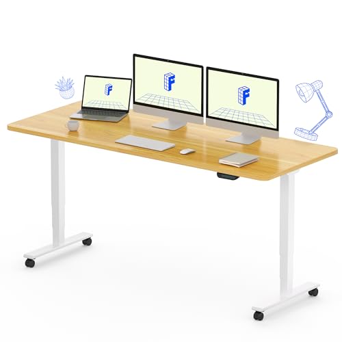FLEXISPOT E6 MAX Dual Motor 60x24 Inch 3-Stage Heavy Duty Standing Desk, 330lbs Weight Capacity, Height Adjustable Desk w/Cable Management & Wheels (Seamless Maple Desktop + White Frame) - color: White Frame+ Maple Top, size: 60"x24" One-Piece