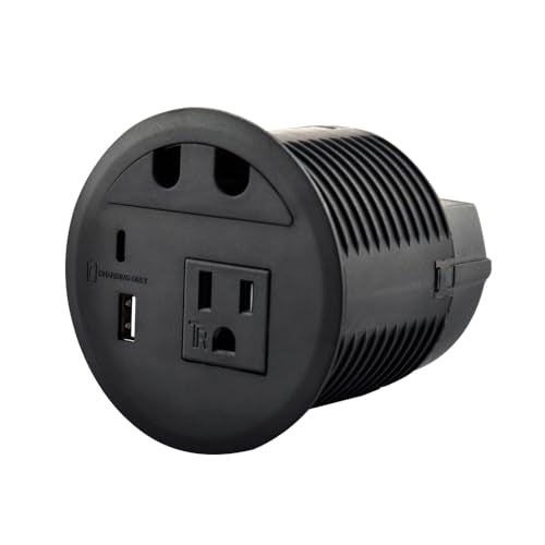 Desktop Power Grommet with 33W USB-A+C Fast Charge & AC Outlet | 4.5FT Cord Recessed Power Outlet for Conference Rooms, Office Tables, Furniture (Black) - color: black