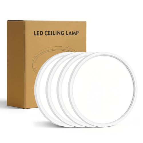 4 Pack 7.1 inch LED Flush Mount Ceiling Light, 5CCT&15W(White) | 1500Lm,0.67 Ultra Thin, Low Profile,Round Ceiling Light Fixture for Living Room,Bedroom, Kitchen, Closet, Hallway,Hallway - color: White, size: 7.1"-4pack