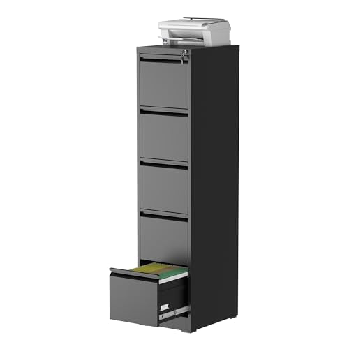 5 Drawer File Cabinet for Home Office, Vertical Filing Cabinet | Metal Lockable File Cabinet for Storage, Ideal for Legal/Letter/A4 Files, 64.2"H x 17.7"D x 15.2"W, Require Assembly, Black - color: Black, size: 64.2"H - 5 Drawer