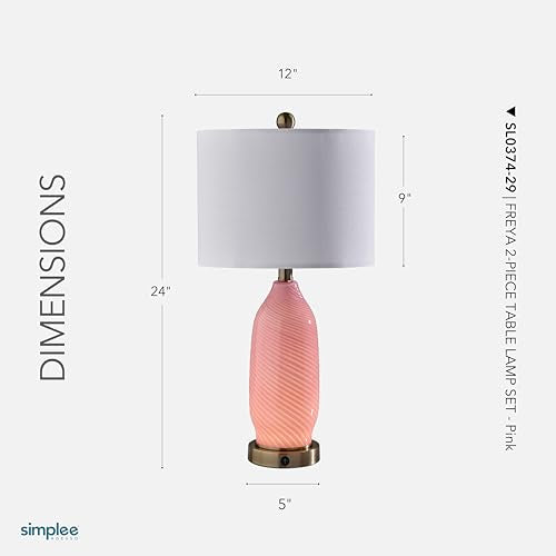 Adesso Set of 2 Dual-Light Table Lamps, USB Ports, AC Outlet, 24” - color: Pink