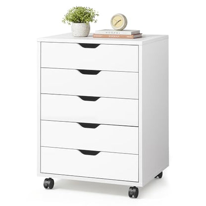 DEVAISE 5 Drawer File Cabinet, Wood Under Desk Drawers Chest White - color: White