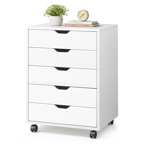 DEVAISE 5 Drawer File Cabinet, Wood Under Desk Drawers Chest White - color: White