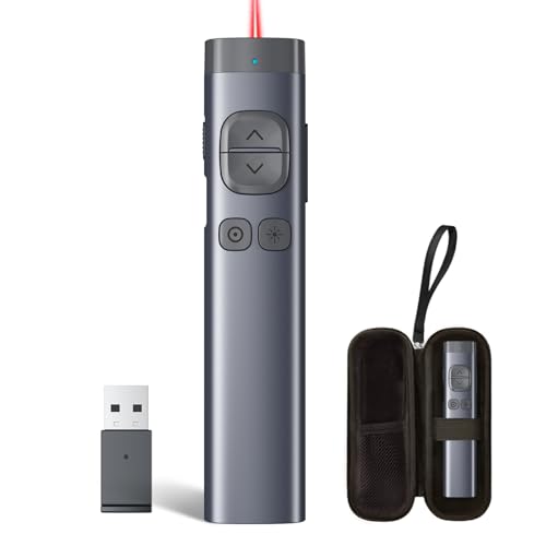 N97s Presentation Clicker for Powerpoint Presentations with Digital Pointer | ①Red laser Pointer②Metal Housing③Magnifier/Highlight/Mouse Left Click④TV Screen & Projector Clicker⑤Built-in Storage Receiver - color: Red - BLE&USB-A