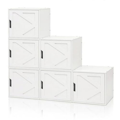 Fasmov Stackable Cube Storage Organizer, Multifunctional Wood Cubby Bookshelf with Door, Easy Assembly DIY Storage Bin, Durable Classic Storage Unit for Bedroom Living Room Office, White