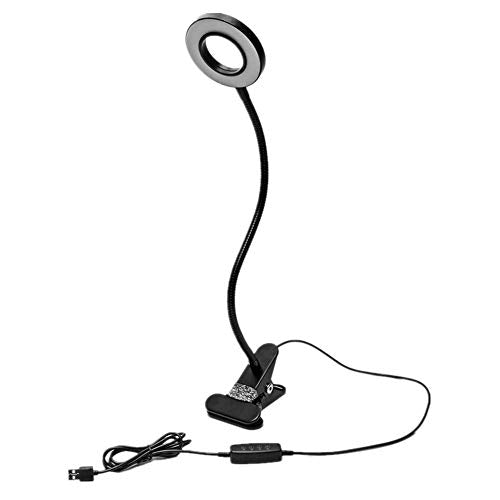 Dimmable 5W LED USB Plug Clip On Light Flexible Gooseneck Reading Lamp for Laptop, Book,Piano,Bed Headboard,Desk, 3 Lighting Colors, 10 Brightness Levels (Black) - color: Black