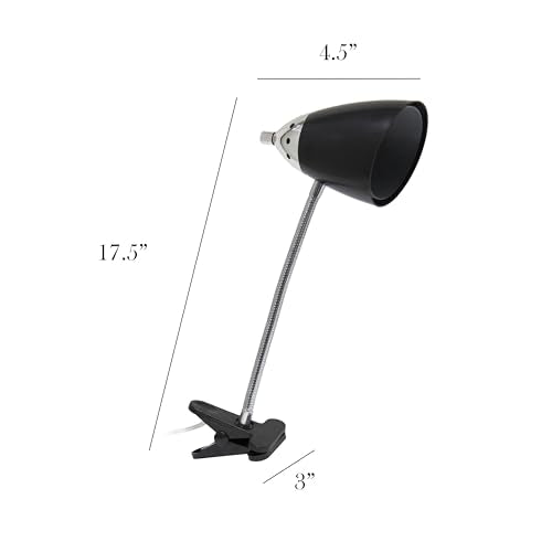 Simple Designs LD2001-BLK-LB 17.5" Flossy Flexible Gooseneck Clip Light Desk Lamp with LED Bulb, Black - color: Black