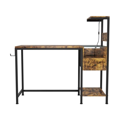 Computer Desk with Power Outlet & Storage, Ideal for Home Office Study (Brown)