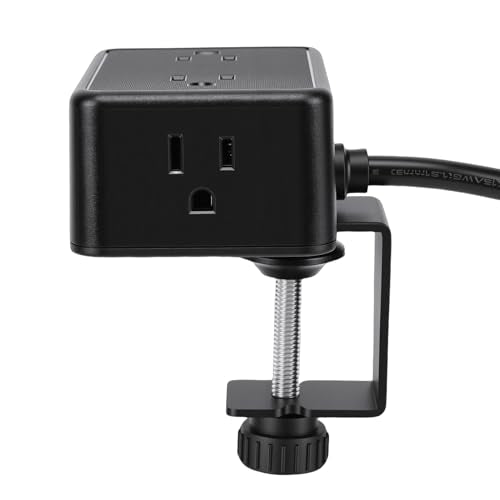 Desk Clamp Power Strip, 4 AC Outlets, Fast Charge USB Ports, for Home and Office Charging Station (US Plug)