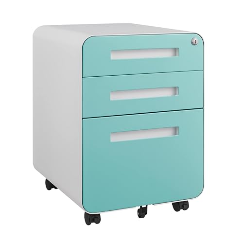 GarveeHome 3 Drawer Mobile File Cabinet with Lock, Under Desk Metal Filing Cabinet for Home Office, Under Desk Storage with 5 Wheels for A4/Letter/Legal Size, Fully Assembled - color: Blue