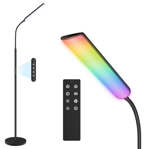 LED Floor Lamp, Stepless Adjustable 3000K-6000K Colors, RGB | 4 Color Temps, Bright 15W Floor Lamps for Living Room with 1H Timer, Reading Standing Lamp with Remote & Touch Control, Home - color: RGB-Black