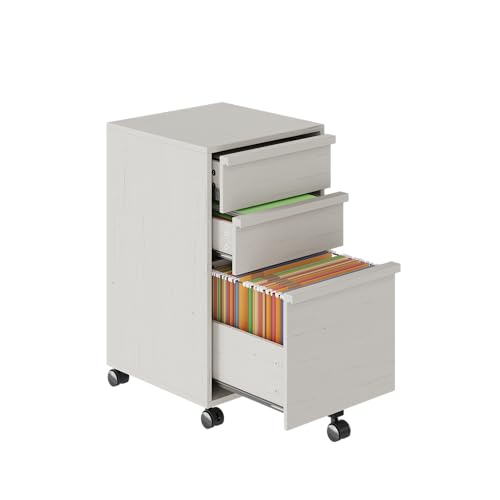 Garvee Rolling File Cabinet with 3 Drawers, Wood Mobile Filing Cabinet for Home Office, Under Desk Printer Stand with Wheels, Large File Drawer, 2 Locking Casters, White - color: White