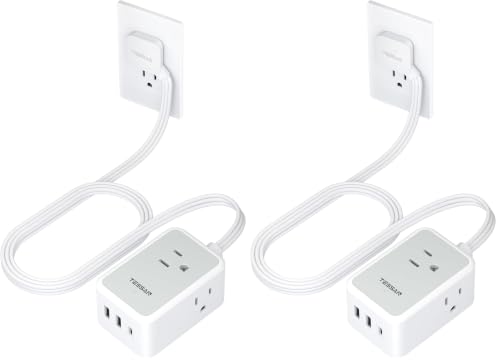TESSAN Small Flat Plug Power Strip, Ultra Thin Extension Cord 5 ft, Grey (Pack of 2) - color: Gray, size: 5 FT (3 USB Ports) (Pack of 2)