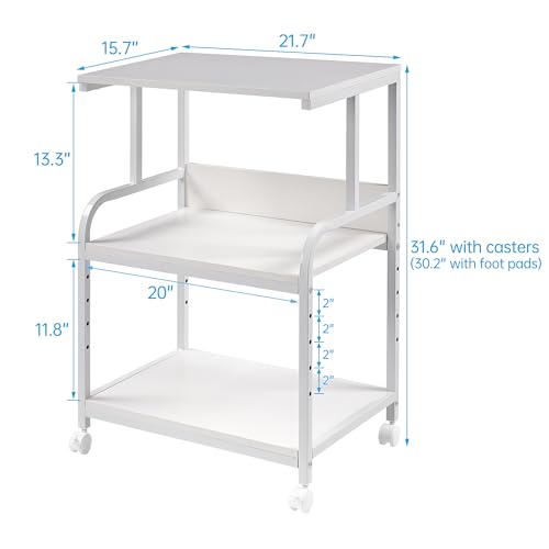 Fannova White Printer Stand with Storage, 3 Tier Printer Table with Height Adjustable Shelf, Rolling Printer Cart with Wheels for Home Office Organization - color: White