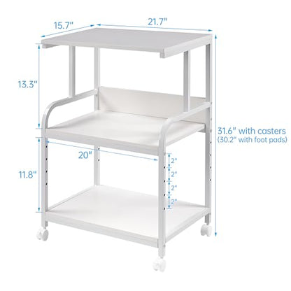 Fannova White Printer Stand with Storage, 3 Tier Printer Table with Height Adjustable Shelf, Rolling Printer Cart with Wheels for Home Office Organization - color: White