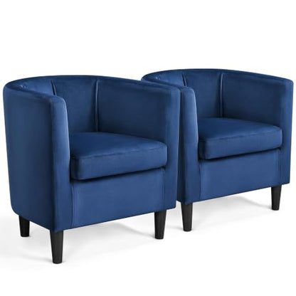 Yaheetech Barrel Accent Chairs Set of 2, Modern Armchairs, Blue | Soft Velvet Chair with High-Density Foam Seat, Upholstered Barrel Sofa Chair for Living Room Bedroom Waiting Room - color: Blue, size: Set of 2