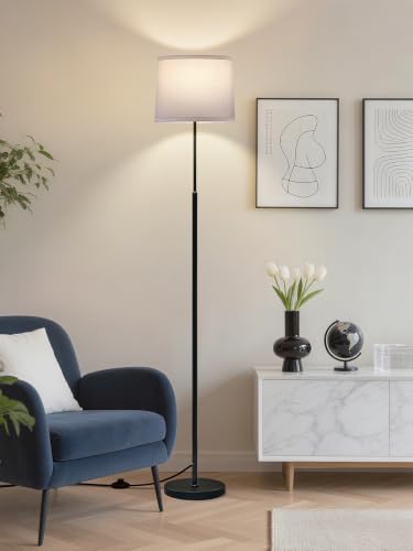 60" Modern Floor Lamp with Linen Shade, 3 Color LED Bulb & Foot Switch - color: Black & White Shade