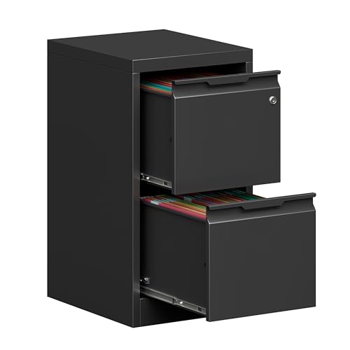 Metal Filing Cabinet With Lock, Vertical 2 Drawer Cabinet for Home Office/Legal/Letter/A4, Lockable for Hanging Files - Assembly Required/Black - color: Black, size: 2 Drawer-Vertical-15"W