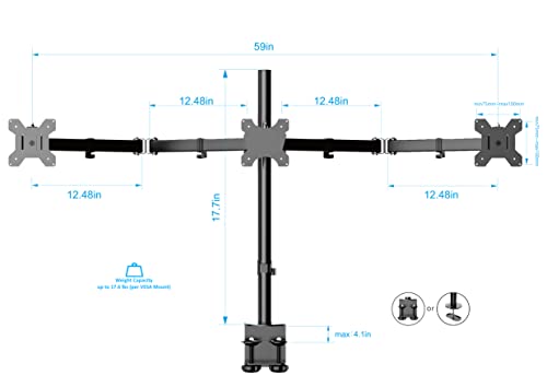 Rocelco Premium Triple Monitor Desk Mount - Standard Pattern Fits 13" - 27" LED LCD Flat Computer Screen - Three Articulated Full Motion Adjustable Arms - Grommet and C Clamp - Black (R DM3) - style: 3 Monitor