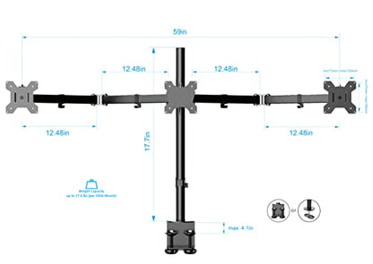 Rocelco Premium Triple Monitor Desk Mount - Standard Pattern Fits 13" - 27" LED LCD Flat Computer Screen - Three Articulated Full Motion Adjustable Arms - Grommet and C Clamp - Black (R DM3) - style: 3 Monitor