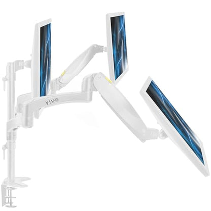 VIVO 17 to 32 inch Triple Pneumatic Monitor Mount, 2 Pneumatic Arms, 1 Fixed, Adjustable Swivel, Rotation, Heavy Duty VESA Desk Stand with C-clamp, Max VESA 100x100, White, STAND-V300GW - color: White, size: Triple Mount
