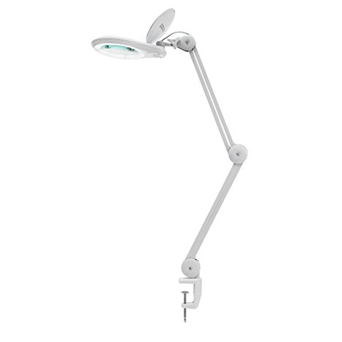 Neatfi LED Magnifying Lamp 1,200 Lumens with Clamp – 5” 5-Diopter Glass Lens, Dimmable Task Light | Adjustable Arm | Reading, Sewing & Crafting (White, 5-Diopter) - color: White, size: 5-Diopter