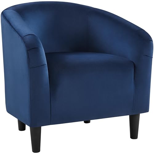 Yaheetech Velvet Accent Chairs, Compact Furry Barrel Chairs with a Curved Silhouette for Small Spaces, Living Room, Bedroom, Navy Blue - color: Navy Blue (Velvet), style: without Ottoman