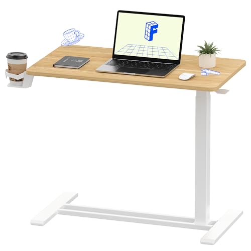 FLEXISPOT H7 32" Pneumatic Height-Adjustable Overbed Table with Wheels - color: Maple, size: Large