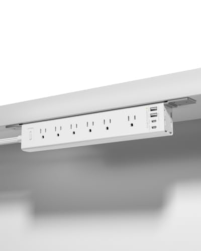 360° Mountable Surge Protector Power Strip with 4 USB Ports (2 USB C), 6 FT Electrical Outlet & Flat Plug Extension Cord for Under Desk, Wall, or Corner Mount (White) - style: Desk Socket - White
