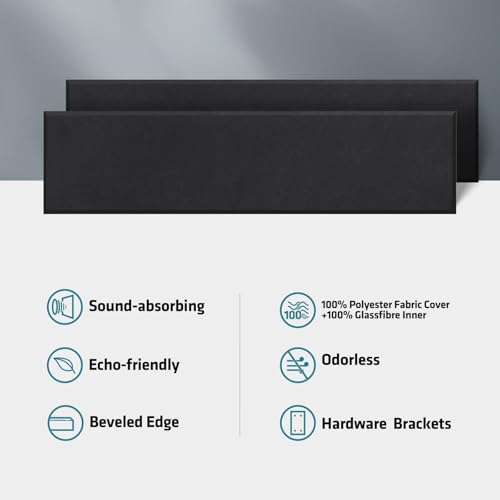 2 Pack Fiberglass Acoustic Panels 48"x12"x2" Soundproof Panels, Black - color: Black