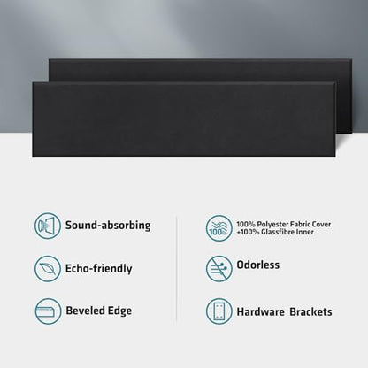 2 Pack Fiberglass Acoustic Panels 48"x12"x2" Soundproof Panels, Black - color: Black