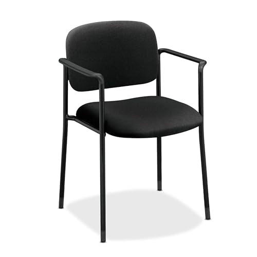 HON Scatter Guest Chair with Arms, Fabric Office Chairs, Black | Stackable desk chair no wheels for waiting rooms chairs, conference room chair, banquette seating, and office furniture - color: Black - Fabric Back - With Arms