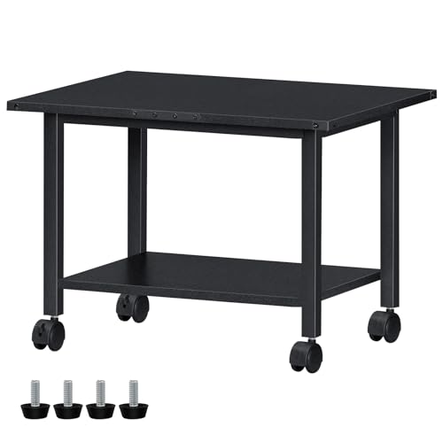 Lerliuo Under Desk Printer Stand, 2-Tier Industrial Mobile Printer Table with Storage Shelf and Steel Frame, Rolling Printer Cart Holder with Lockable Wheels for Home, Office (Black) | Black Small Mobile Printer Cart Desk for Home Office, Lockable Wheels,