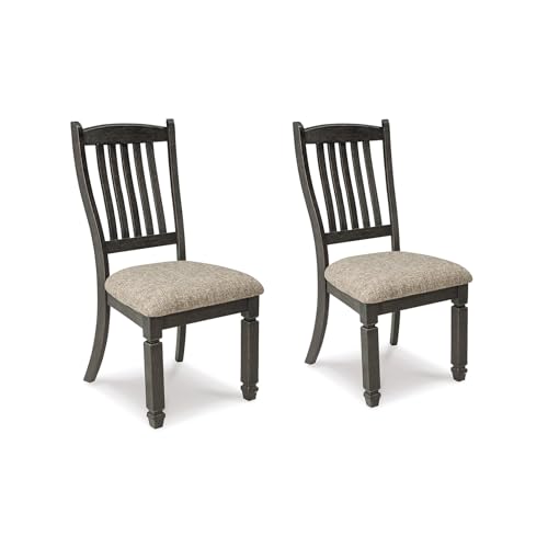 Signature Design by Ashley Tyler Creek Upholstered Dining Chairs, Set of 2 | Supportive slat-back solid and engineered wood frame, Grayish-brown cushioned seat, Reliable 250-lb capacity for daily use - color: Black