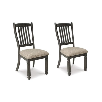 Signature Design by Ashley Tyler Creek Upholstered Dining Chairs, Set of 2 | Supportive slat-back solid and engineered wood frame, Grayish-brown cushioned seat, Reliable 250-lb capacity for daily use - color: Black