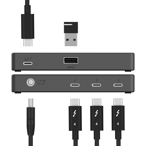 SABRENT Thunderbolt 4 Hub, 60W Charging, 3X TB4 + USB-A (HB-TBT4) | Dual 4K@60Hz or 8K@60Hz; certified TB4 cable; USB-C dock; macOS & Windows - style: Thunderbolt 4 Hub – 60W Charging